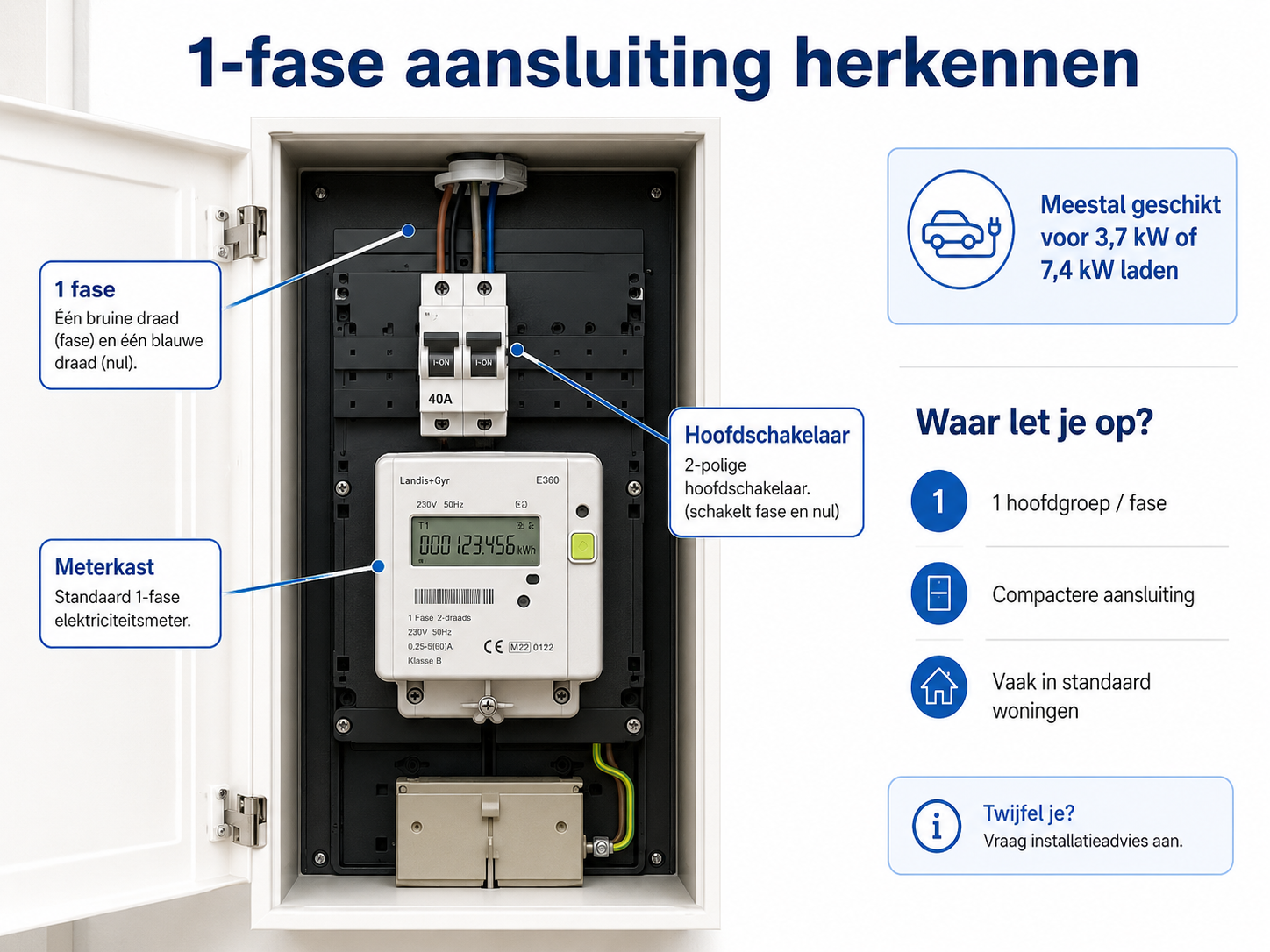 1-fase aansluiting herkennen in de meterkast